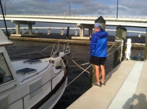 Rich is bundled up against the wind at the wall in Ft Myers.